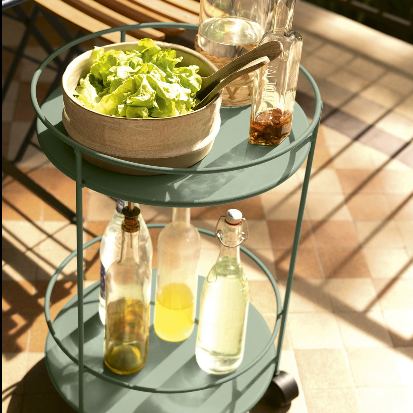 GUINGUETTE - DOUBLE SOLID TOP SIDE TABLE WITH WHEELS